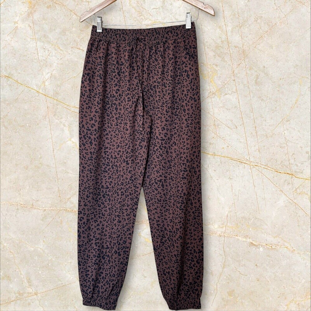 Half Moon Animal Print‎ Jogger Pants Brown Cheetah Leopard Small Elastic Waist